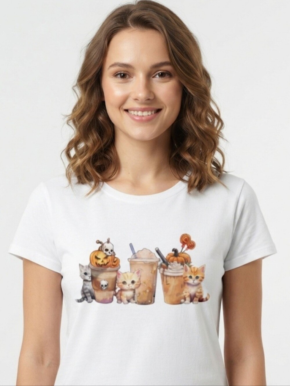Upcycled Cotton Fall Cat T-Shirt Size M Handmade DTF Pumpkin Spice Tee Autumn